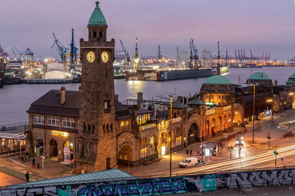 cheap places to visit in germany port, clock tower, hamburg