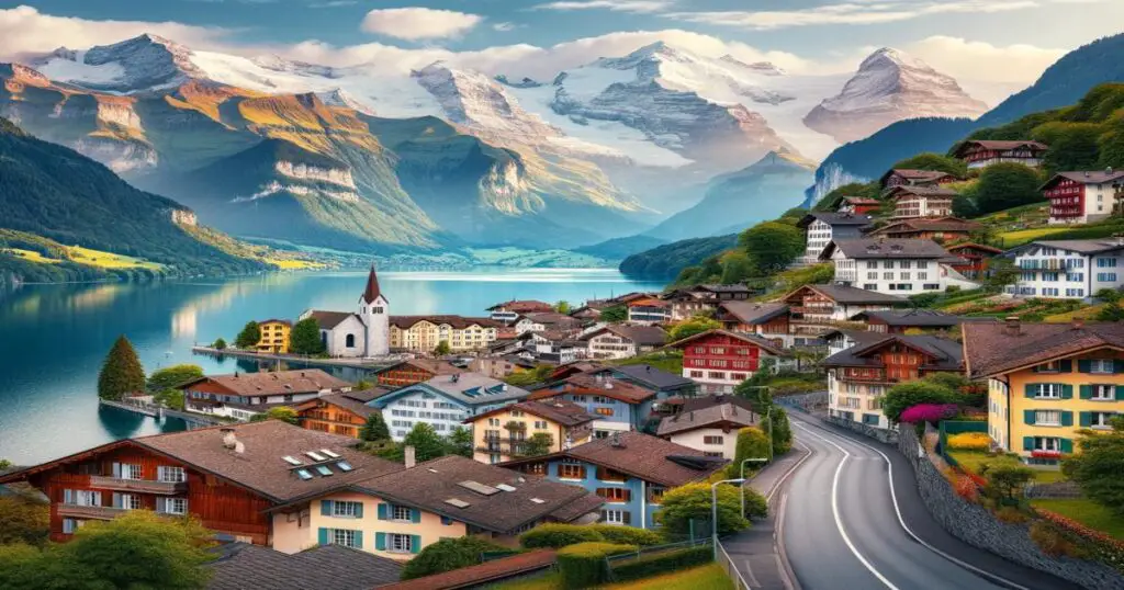 A picturesque Swiss village nestled in the mountai resized